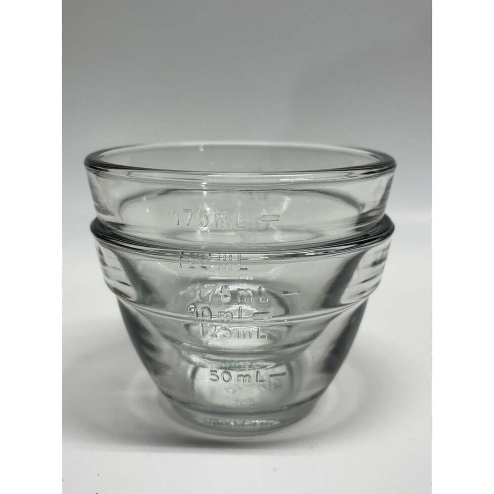Pampered Chef Clear Glass Prep Measuring Bowls 3/4 Cup 175 mL Set of Two